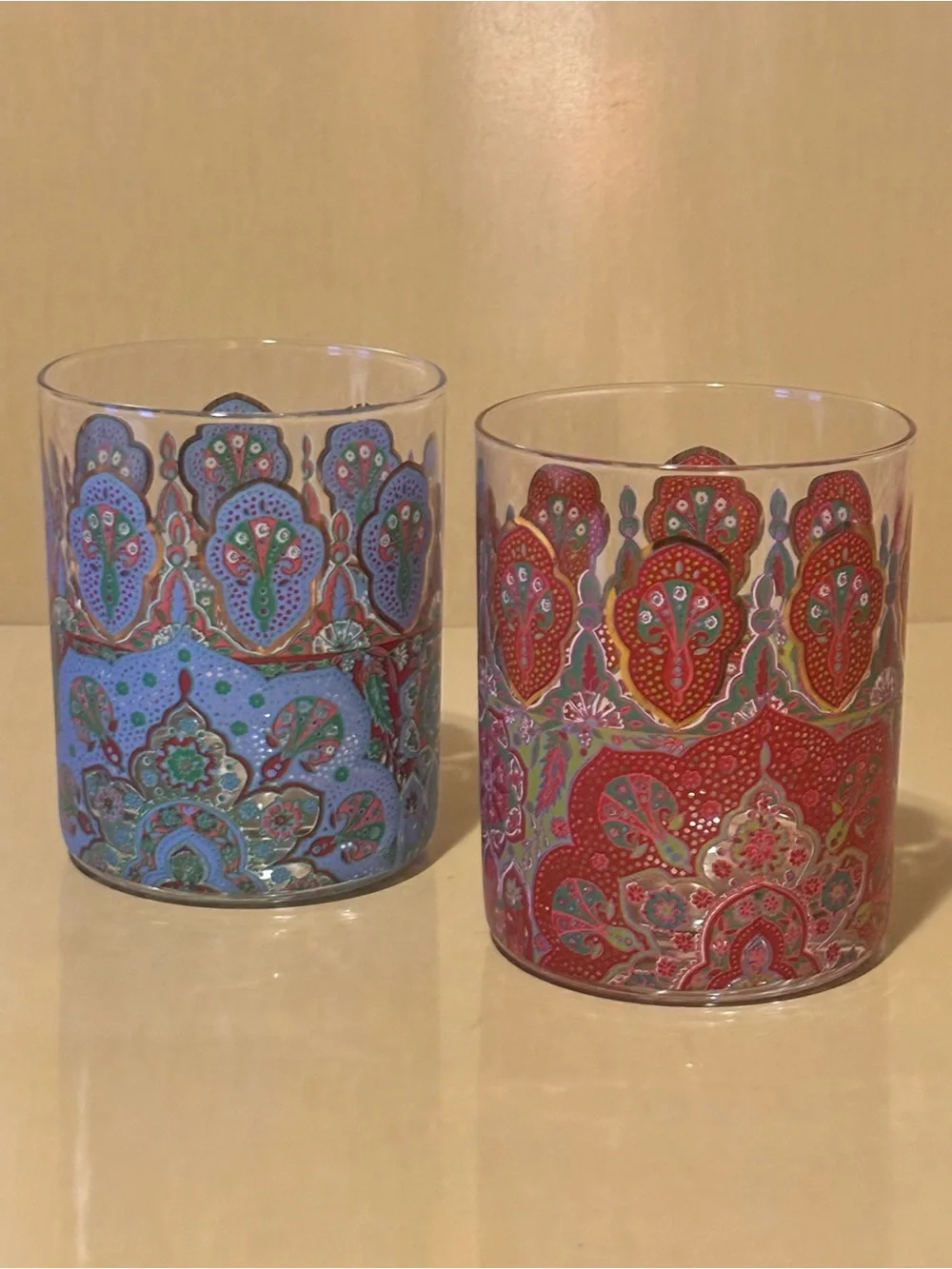 Set of 2 Double Old Fashioned Peacock Glasses